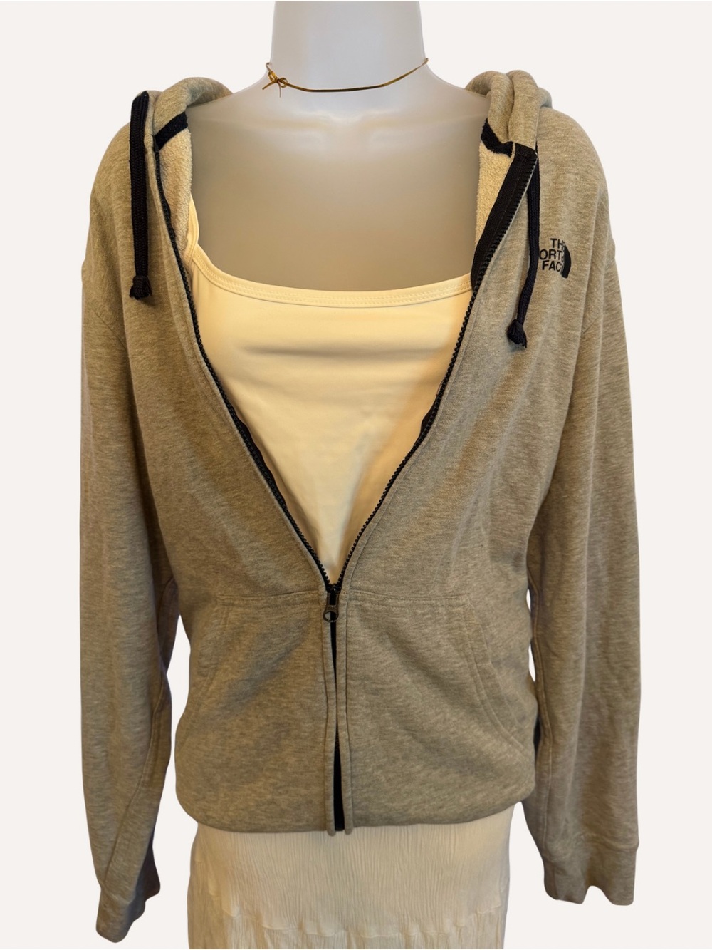 The North Face Women’s Heather Gray Zip Hoodie with Black Trim